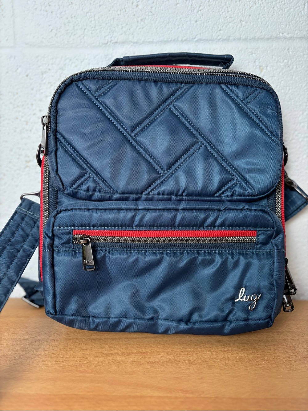 Lug x Wrangler Navy Quilted Crossbody Bag with Red Trim